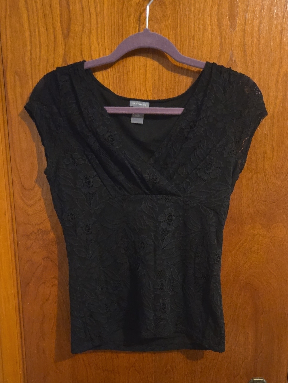 Ann Taylor Black Lace Cap Sleeve  Blouse